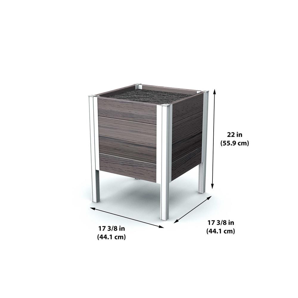 Urbana Espresso Brown Embossed Vinyl Raised Planter with Silver Aluminum Posts