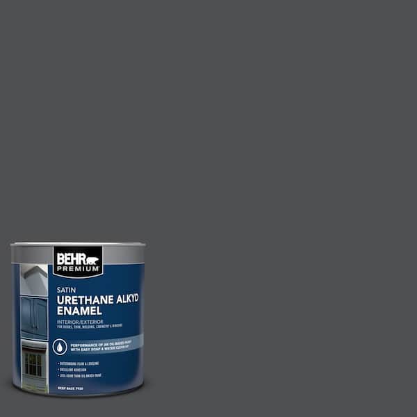 BEHR PREMIUM 1 qt. #PPU26-01 Satin Black Urethane Alkyd Satin Enamel Interior/Exterior Paint
