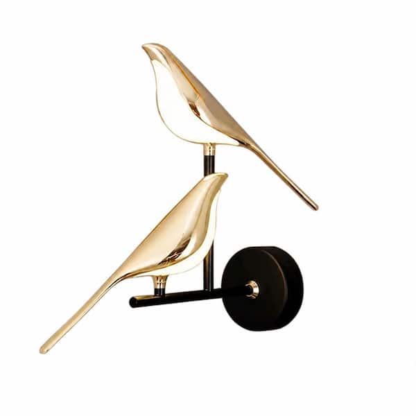 Adjustable Bird Shape 12.6 in. 2-Light Gold Metal LED Vanity Light Bar with Rotatable Wall Mounted Heads