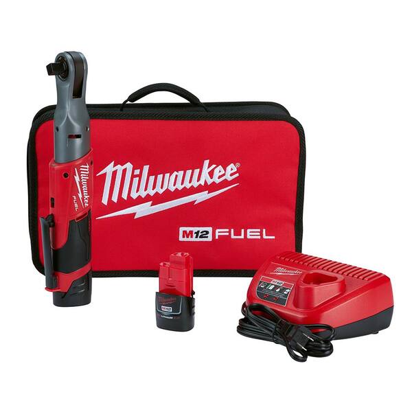 Milwaukee - M12 FUEL 12V Lithium-Ion Brushless Cordless 1/2 in. Ratchet Kit W/ (2) 2.0Ah Batteries, Charger & Tool Bag