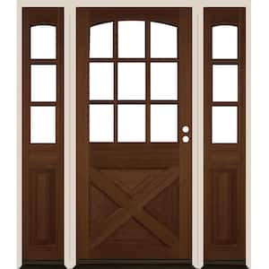 64 in. x 80 in. Farmhouse X Panel LH 1/2 Lite Clear Glass Provincial Stain Douglas Fir Prehung Front Door with DSL