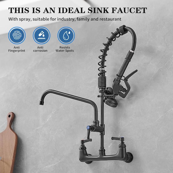 BWE Commercial Restaurant Pull Down 2-Handle Wall Mount Pre-Rinse 