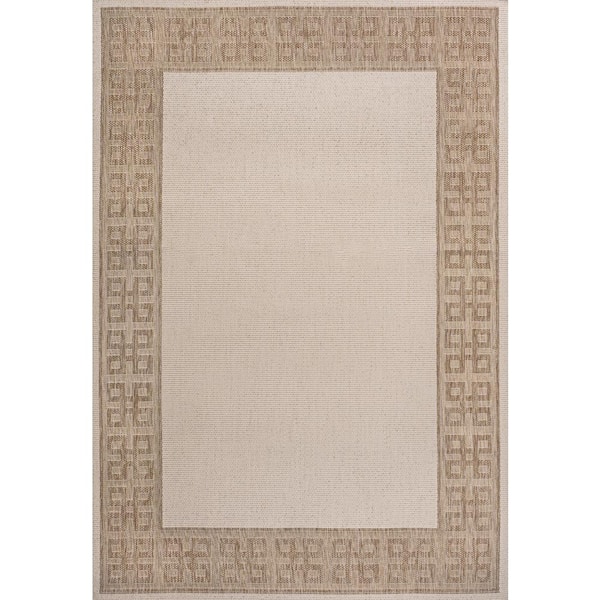 Athena Classic Geometric Border Cream/Beige 5 ft. x 8 ft. Indoor/Outdoor Area Rug
