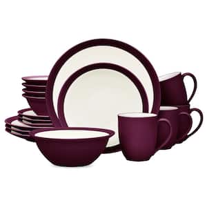 Colorwave Burgundy 16-Piece Curve (Red) Stoneware Dinnerware Set, Service For 4
