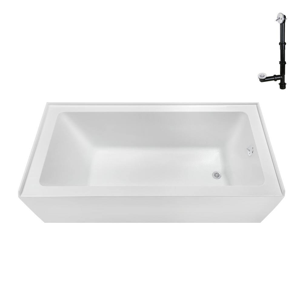 66-Inch Glossy White Acrylic Right-Hand Drain Alcove Bathtub