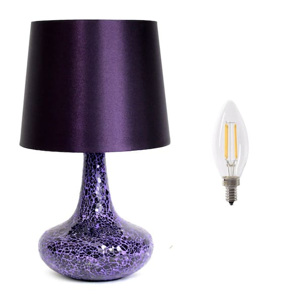 Simple Designs 14.17 in. Mosaic Tiled Glass Genie Table Lamp with LED Bulb Purple