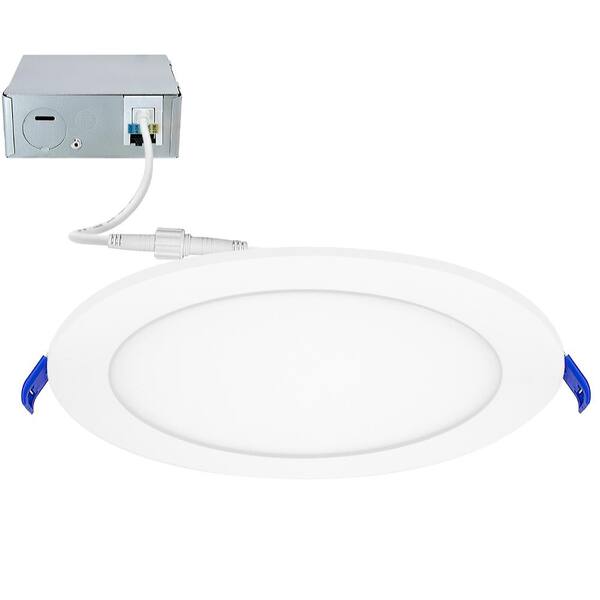 Maxxima 8 in. Slim Round Recessed LED Downlight, Canless IC Rated, 1600 Lumens, 5 CCT Color Selectable 2700K-5000K