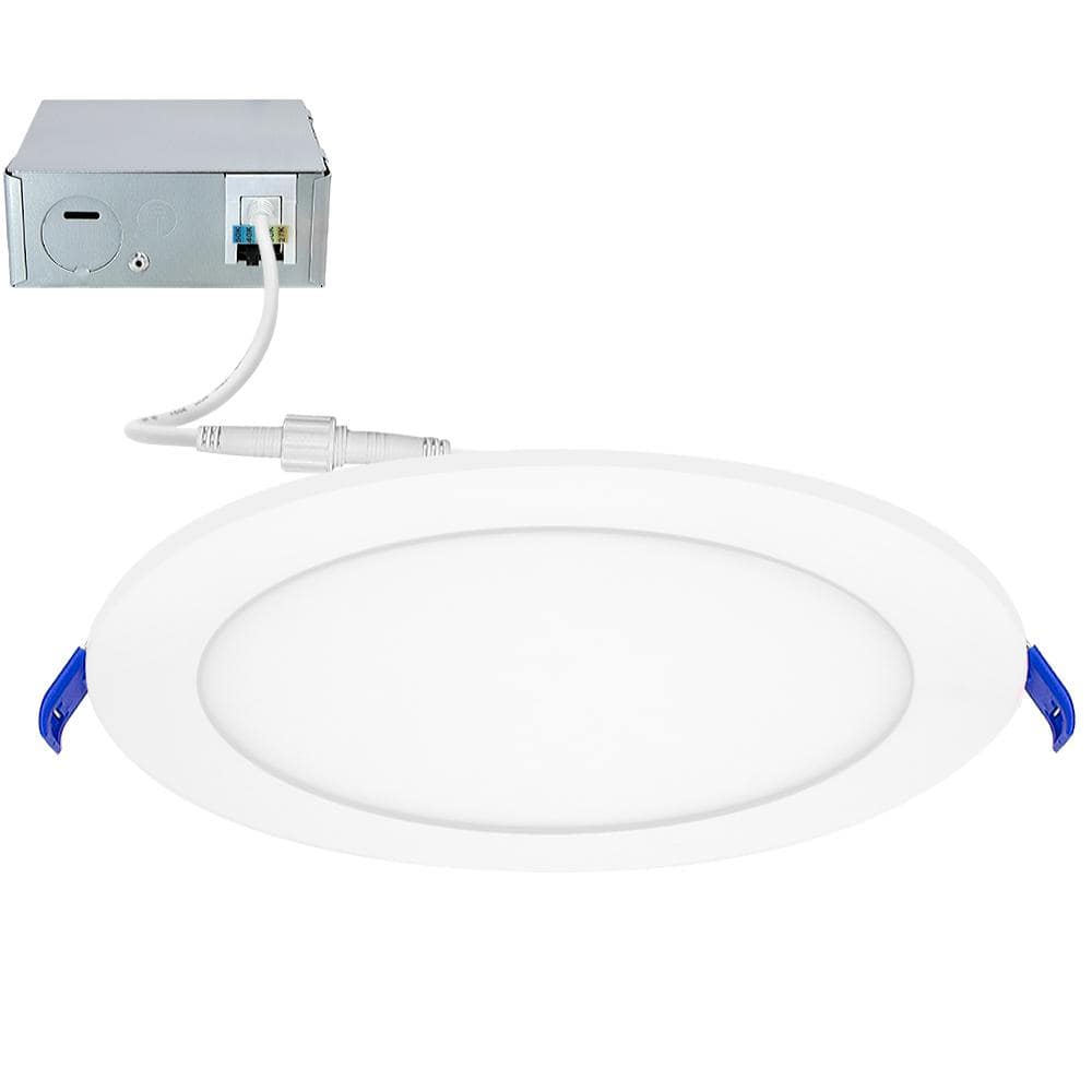 Maxxima 8 in. Slim Round Recessed LED Downlight, Canless IC Rated, 1600 ...