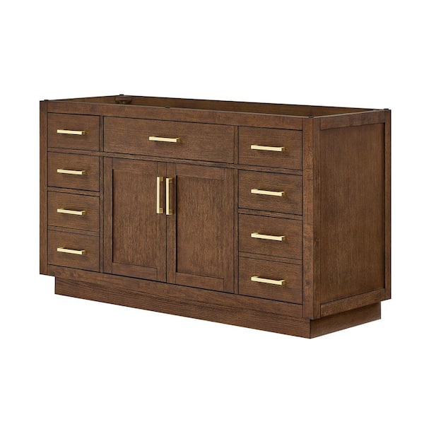 Beckett TK 59 in. Bath Vanity Cabinet without Top in Dark Oak with Brushed Gold Trim