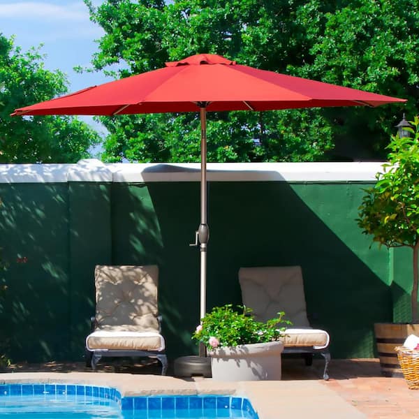 Otryad 10 ft. Aluminium Patio Market Umbrella, Outdoor Waterproof Table Umbrella with Push Button Tilt and Crank in Brick Red