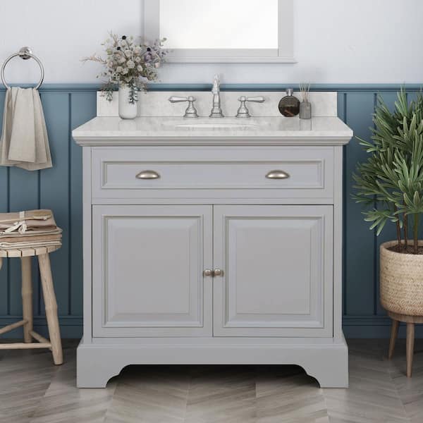 Sadie 38 in. Single Sink Dove Gray Bath Vanity with Natural White Marble Top (Assembled)
