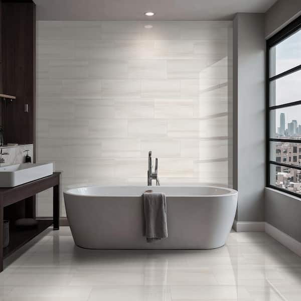 Bianco Dolomite 12 in. x 24 in. Polished Porcelain Marble Look Floor and Wall Tile (512 sq. ft. /Pallet)