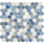 10.8 in. x 11.5 in. Light Blue Hexagon Glass Mosaic Floor and Wall Tile (10-Pack) (8.63 sq. ft./Case)