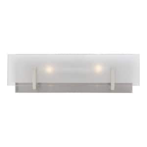 Syll 18 in. 2-Light Brushed Nickel Vanity Light with Clear Highlighted Satin Etched Glass Shade