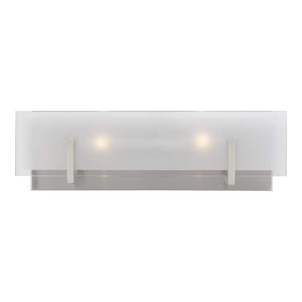 Generation Lighting Syll 18 in. 2-Light Brushed Nickel Vanity Light with Clear Highlighted Satin Etched Glass Shade