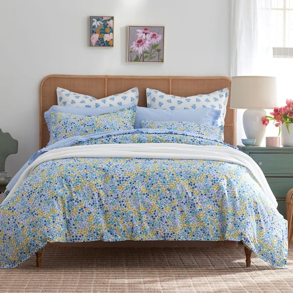 Company Cotton Sunshine & Blooms Multi Blue/White Mini Floral Twin/Twin XL Cotton Percale Comforter