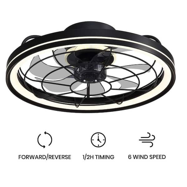 19 in. Indoor Black Caged Ceiling Fan with Integrated LED Light Modern Farmhouse Flush Mount Ceiling Fan