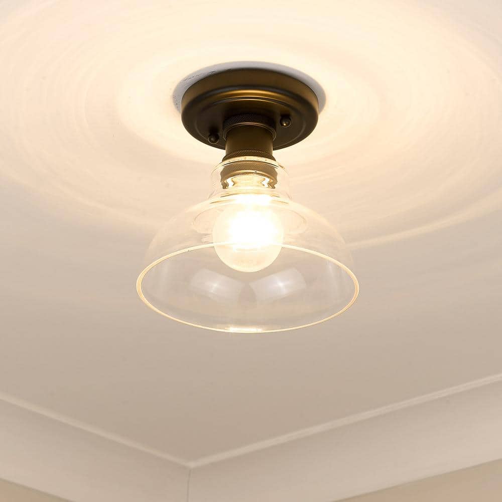 Matte Black and Clear Glass Flush Mount Light