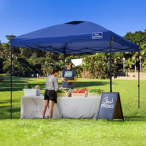 10 ft. x 10 ft. Dark Blue Pop-up-Canopy-Tent 3 Adjustable Height with Wheeled Carrying Bag, 4-Ropes and 4-Stakes