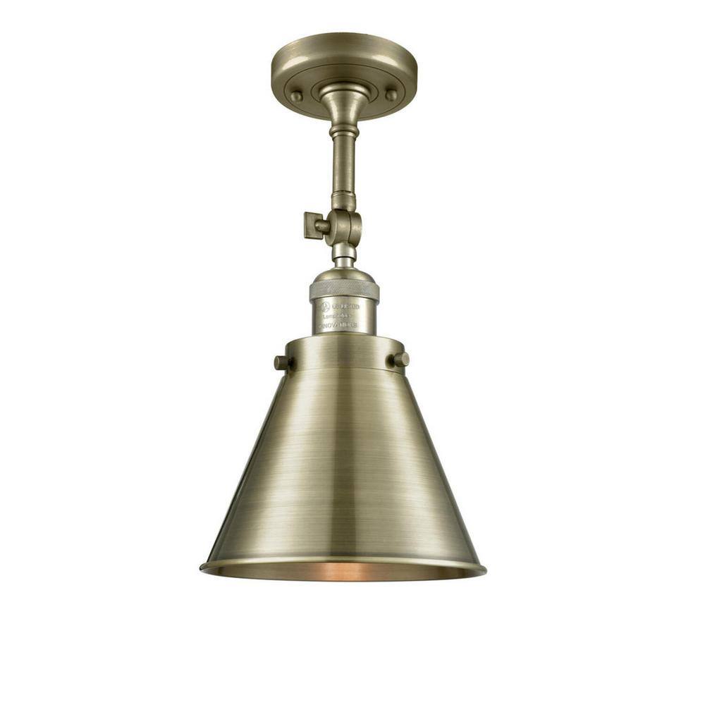Antique Brass Cone Shade Outdoor Sconce, Dimmable 13" Tall