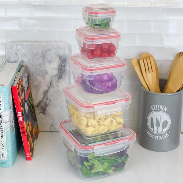 Unbranded 10-Piece Locking Square Plastic Food Storage Containers with Ventilated Snap-on Lids