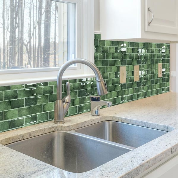 Green 12 in. x 6 in. Vinyl Peel and Stick Backsplash for Bathroom Laundry Room RV Stove, covers 9.5 Sq. Ft. 10-Pack