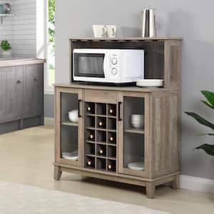 Home Source Grey Wash Microwave Station Bar Cabinet with 4-Shelves and Wine Rack