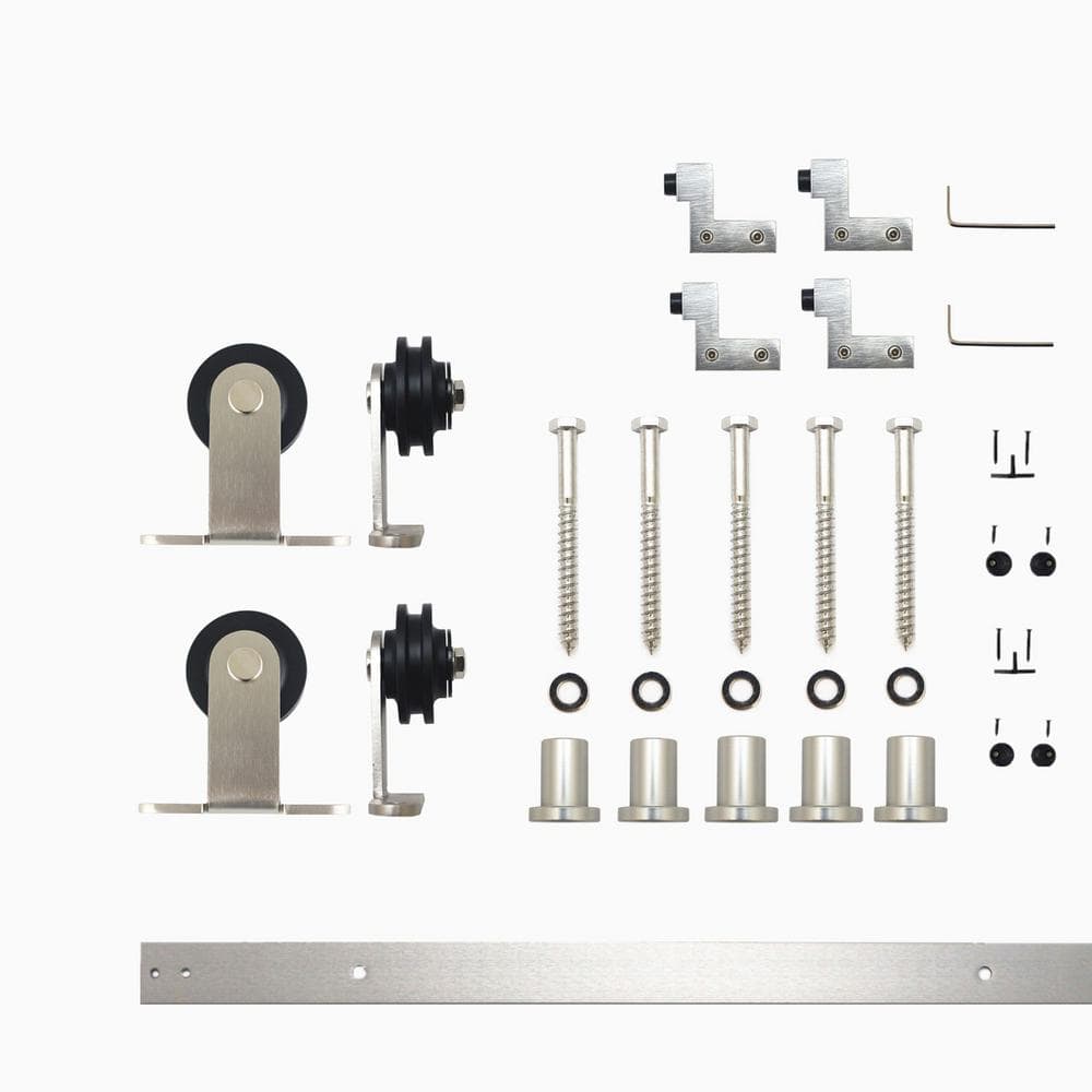 6 ft./72 in. Brushed Nickel Non-Bypass Sliding Barn Door Hardware Kit T-Shape Design Roller for Double Doors price history on PriceWatchPro