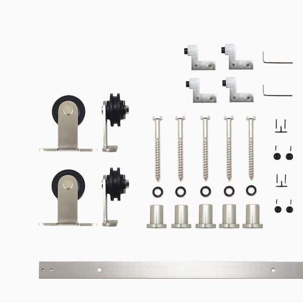 HOMACER 6.6 ft./79 in. Brushed Nickel Non-Bypass Sliding Barn Door Hardware Kit T-Shape Design Roller for Double Doors