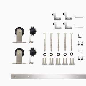 7 ft./84 in. Brushed Nickel Non-Bypass Sliding Barn Door Hardware Kit T-Shape Design Roller for Double Doors