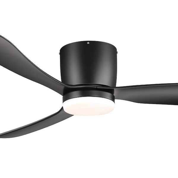 52 in. Indoor Black Low Profile Hugger Ceiling Fan with Adjustable White Integrated LED with 3-Black Blade and Remote