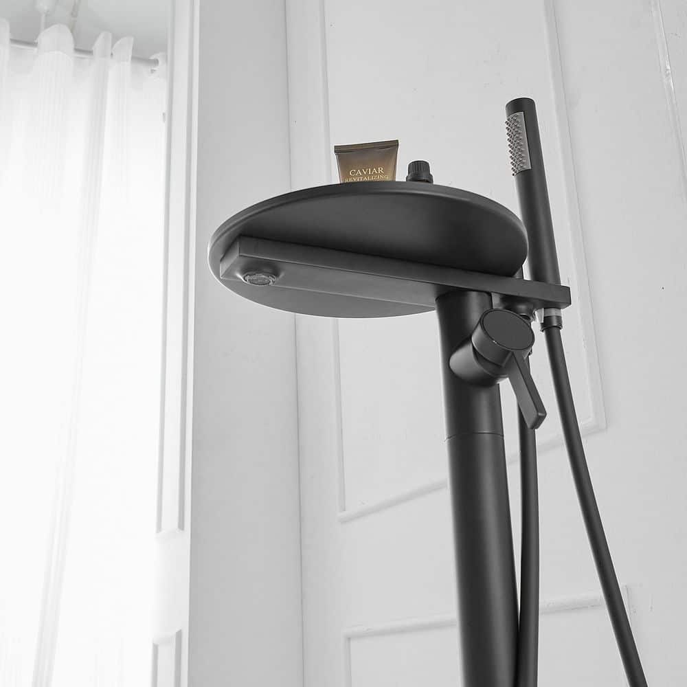 Matte Black Freestanding Floor Tub Faucet with Hand Shower