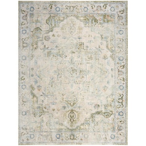 Astra Machine Washable Blue Green 9 ft. x 12 ft. Center medallion Traditional Area Rug