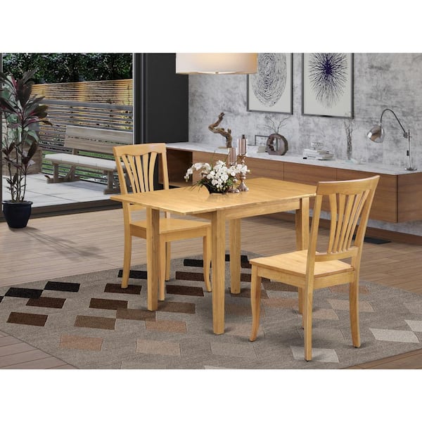 East West Furniture 3-Piece Natural Brown Oak Finish Solid Wood Top Dining Table Set