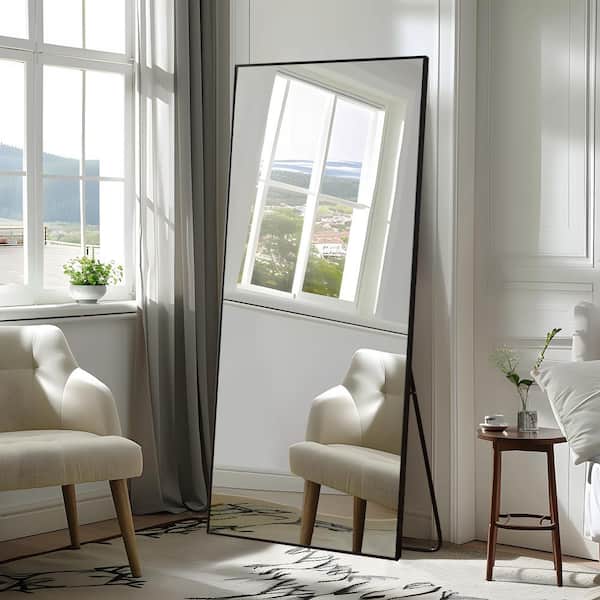 Lirago 39 in. W x 71 in. H Rectangular Metal Framed Full Length Wall Mirror Free Standing Mirror in Black