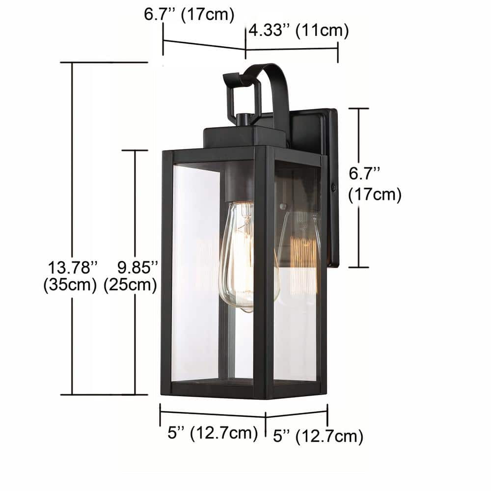 Matte Black Medium Outdoor Lantern Wall Sconce with Clear Glass