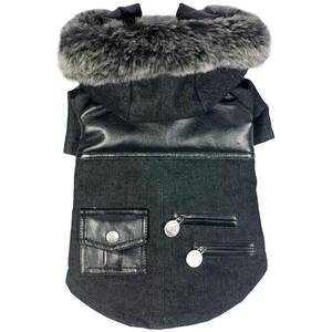 Small Black Ruff-Choppered Denim Fashioned Wool Dog Coat