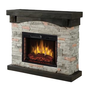 Sable Mills 42 in. W Faux Stone Mantel Electric Fireplace in Gray