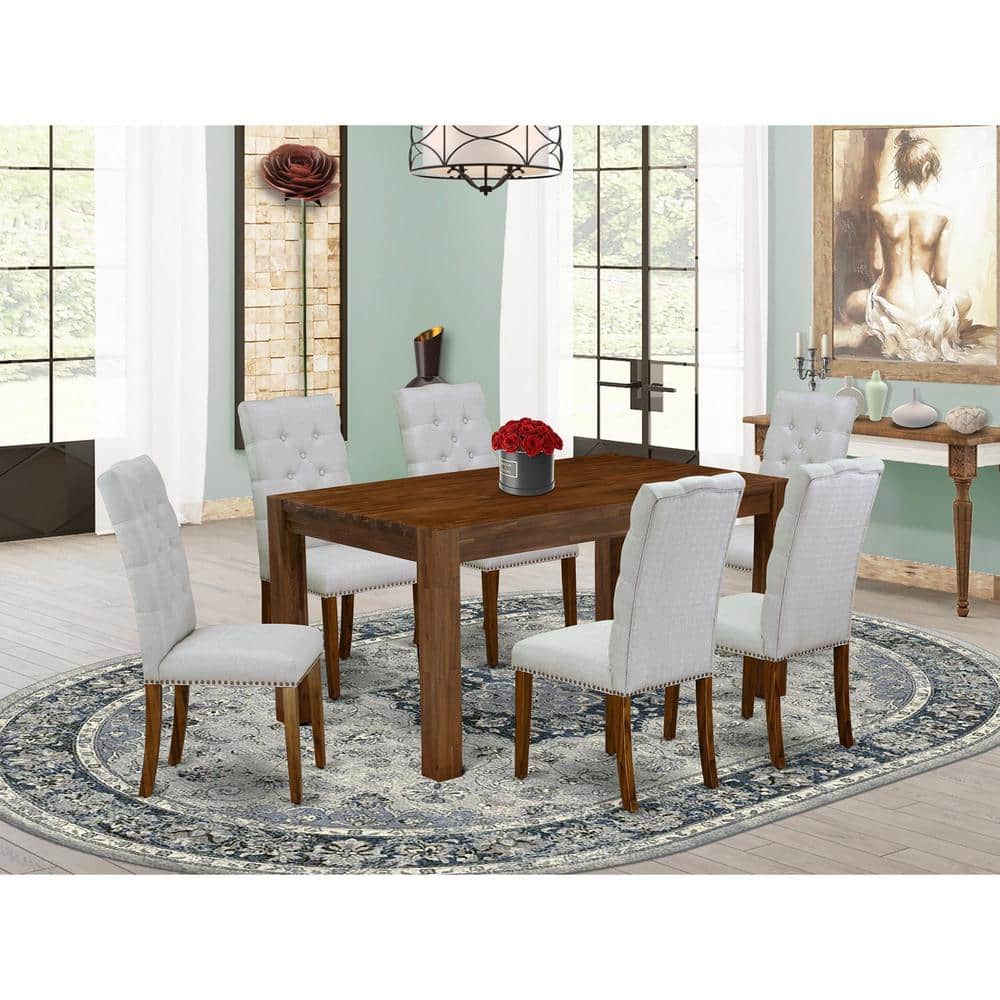 7-Piece Rectangle Natural Oak Finish Solid Wood Top Dining Table with 6 Parson Chairs with Lattice Back price history on PriceWatchPro