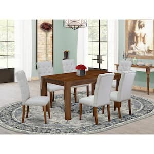 7-Piece Rectangle Natural Oak Finish Solid Wood Top Dining Table with 6 Parson Chairs with Lattice Back