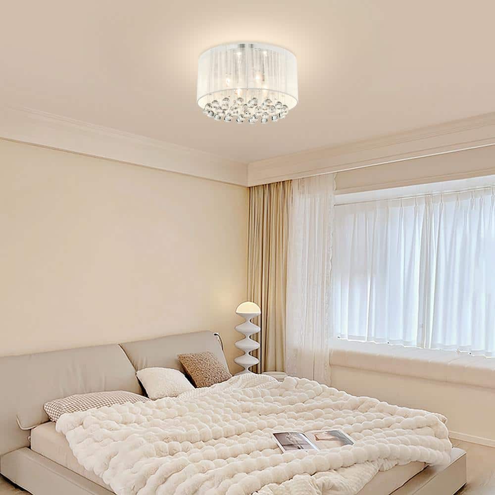 Glamorous Chrome 15'' Drum Shade Crystal Flush Mount Chandelier