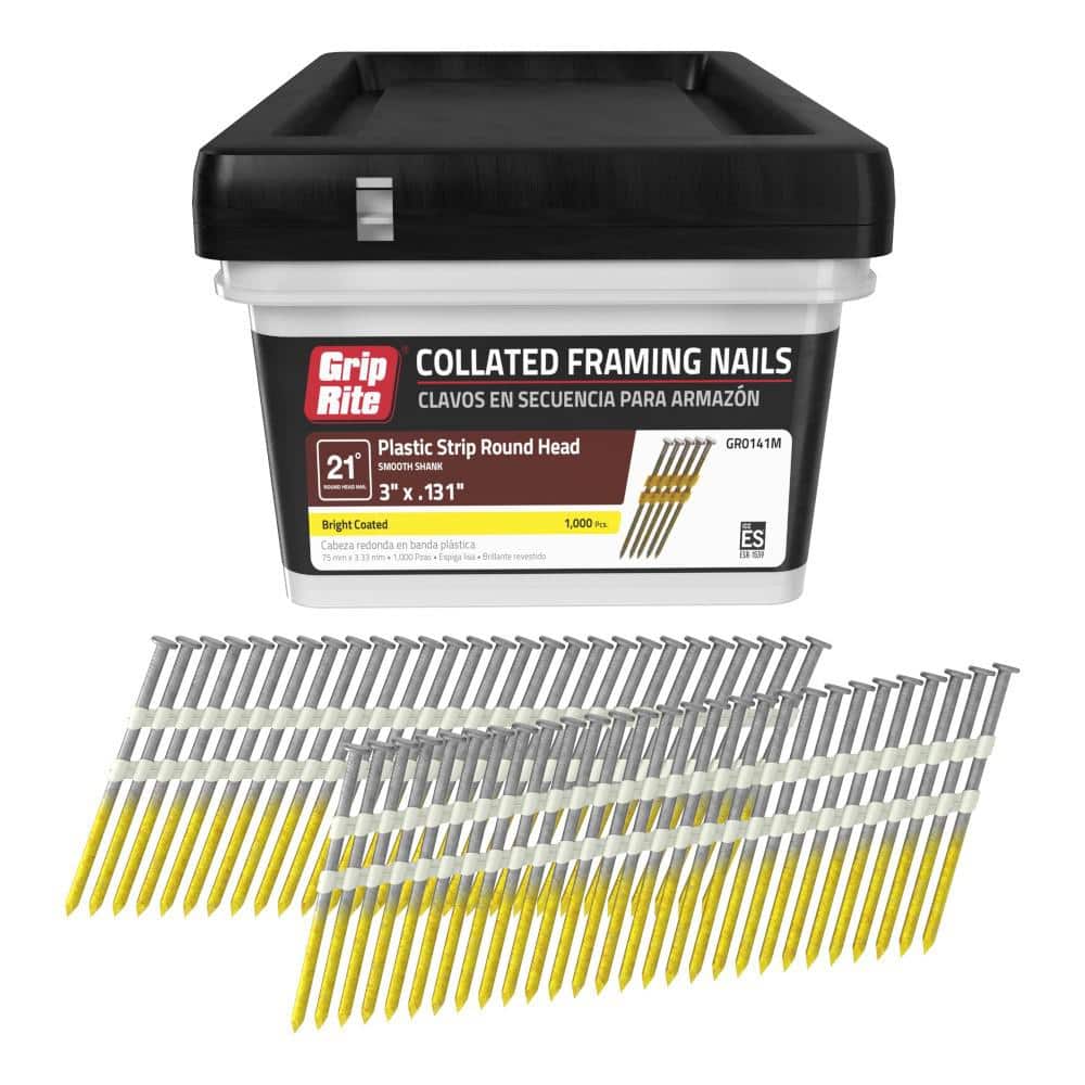 3 in. x 0.131 in. 21° Plastic Collated Bright Coated Smooth Shank Round Head Nails 1000 per Box price history on PriceWatchPro