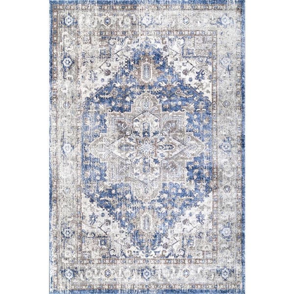 nuLOOM Jaclyn Vintage Medallion Blue 8 ft. x 10 ft. Area Rug