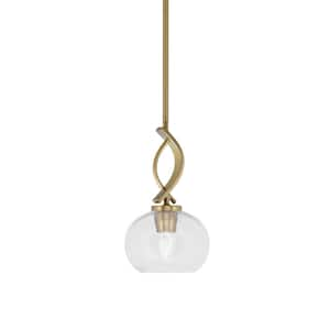 Olympia 1-Light Stem Hung New Age Brass, Mini Pendant-Light with Bubble Clear Glass Shade, No Bulb Included