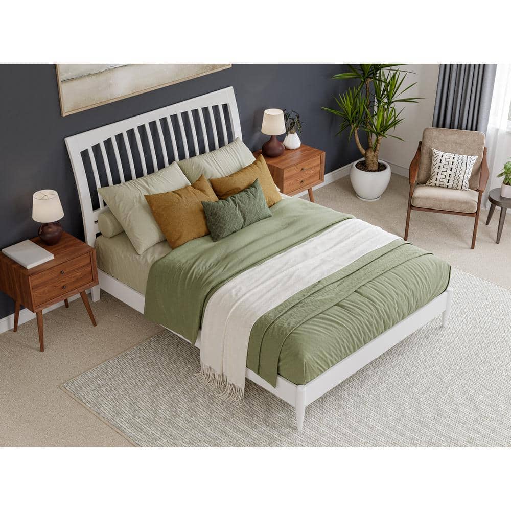 Orleans White Solid Wood Queen Sleigh Platform Bed with Slatted Headboard