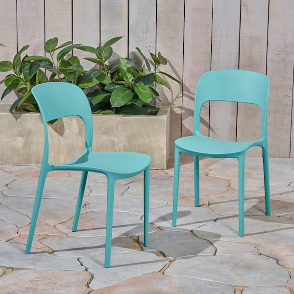 Noble House Katherina Teal Armless, Plastic Patio Chairs Home Depot