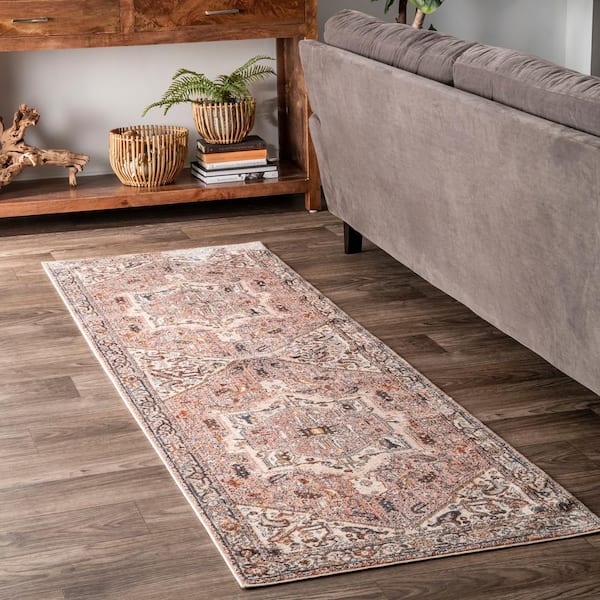 Ehtel Medallion Fringe Light Brown 3 ft. x 12 ft. Indoor Runner Rug