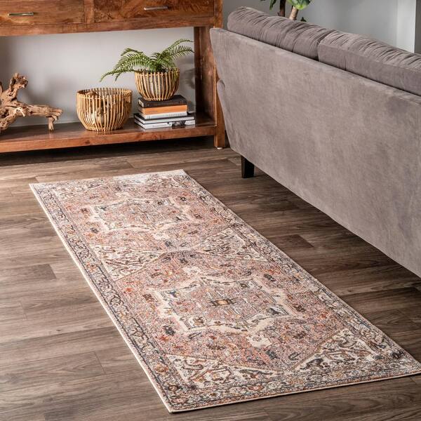 Ehtel Medallion Fringe Light Brown 3 ft. x 6 ft. Indoor Runner Rug