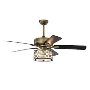 52 in. Indoor Downrod Mount Brass Color Ceiling Fan with Light and Remote Control