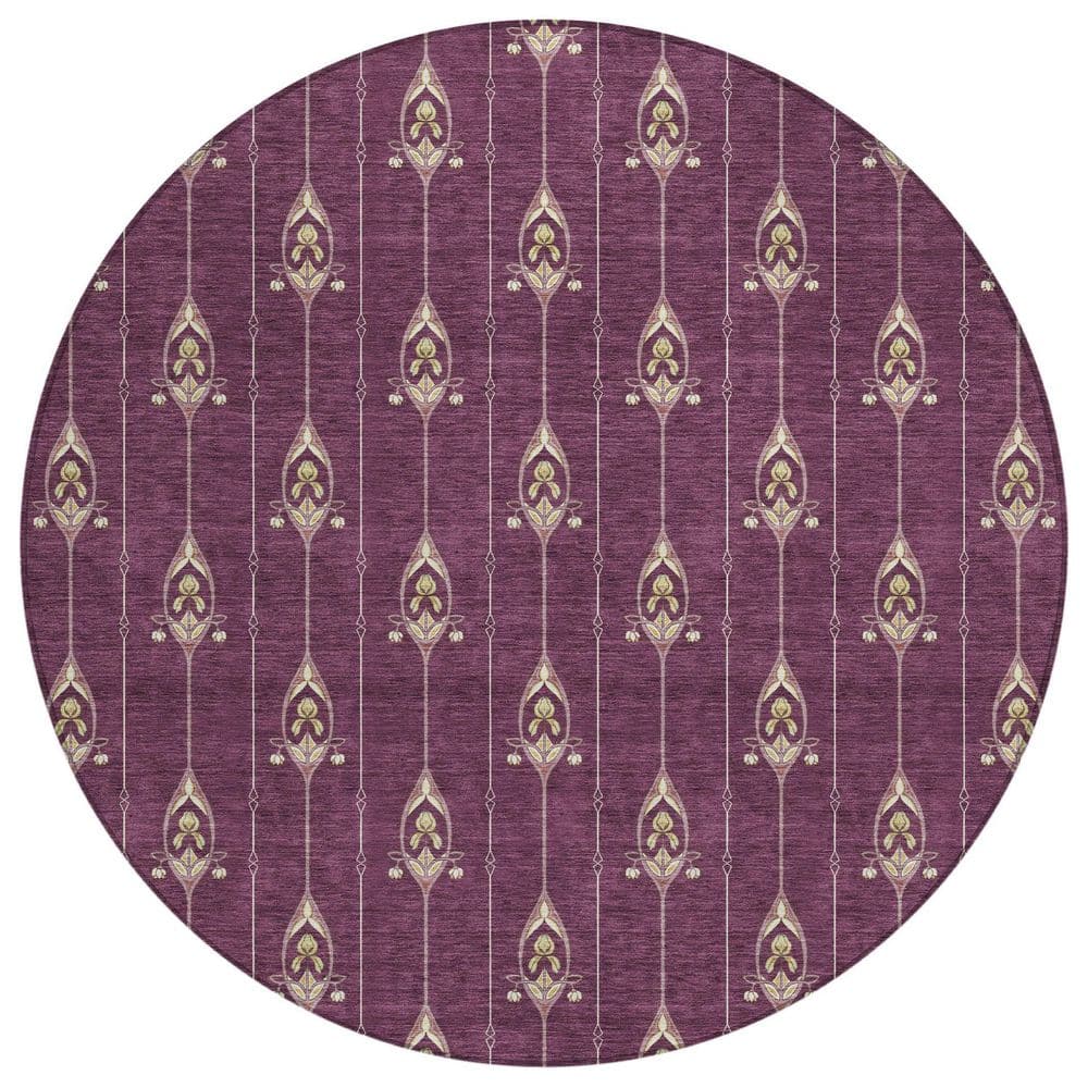 Chantille Machine Washable Indoor/Outdoor Abstract ACN2691 Eggplant 8 ft. x 8 ft. Round Rug price history on PriceWatchPro